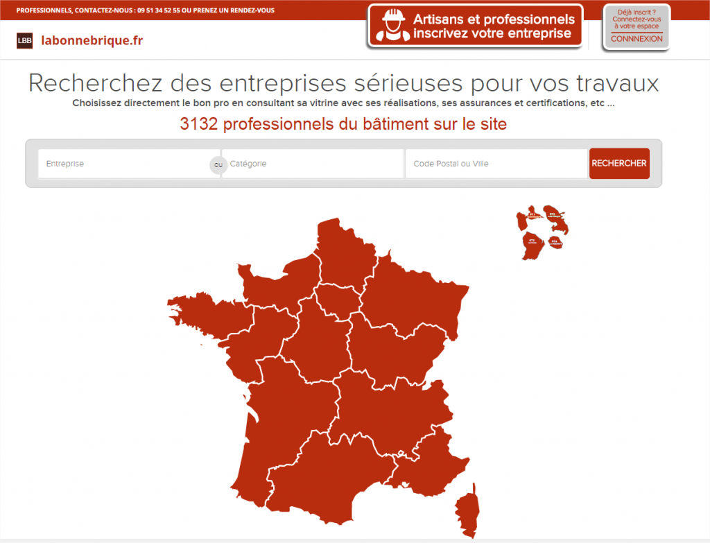 Voir la carte des artisans de France de labonnebrique.fr